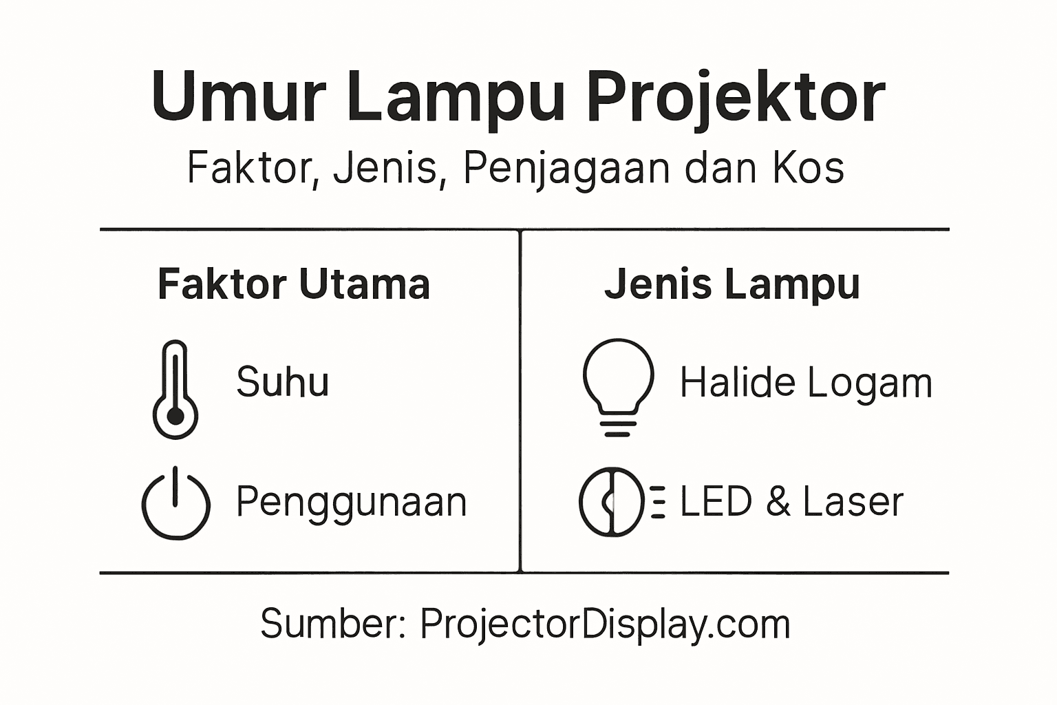 Infografik: Jangka hayat lampu projektor – faktor penentu dan jenis-jenis utama