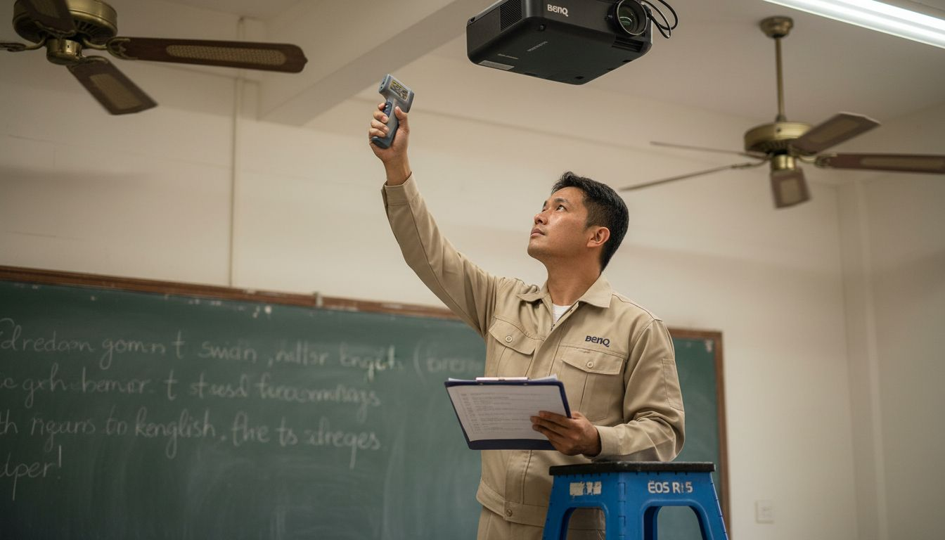 Technician checking BenQ projector temperature