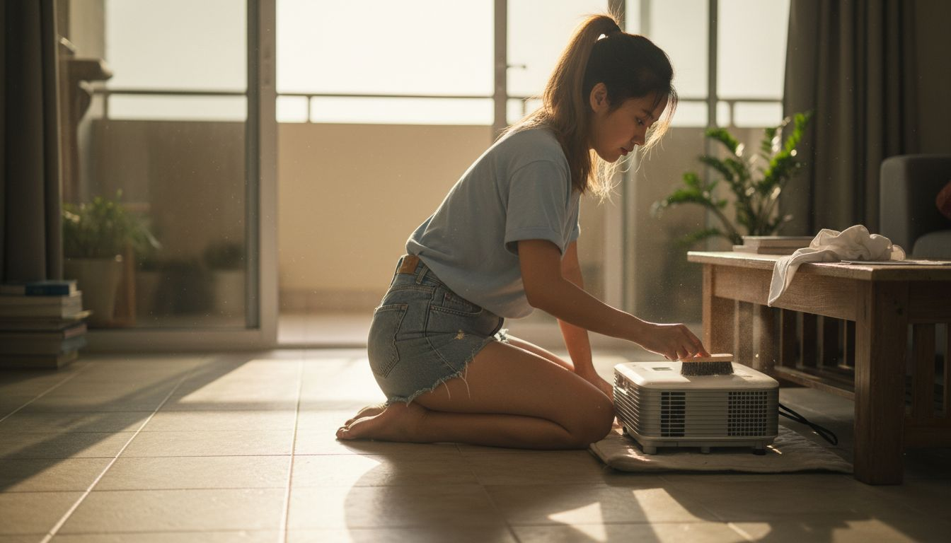 Woman cleaning BenQ projector air vents