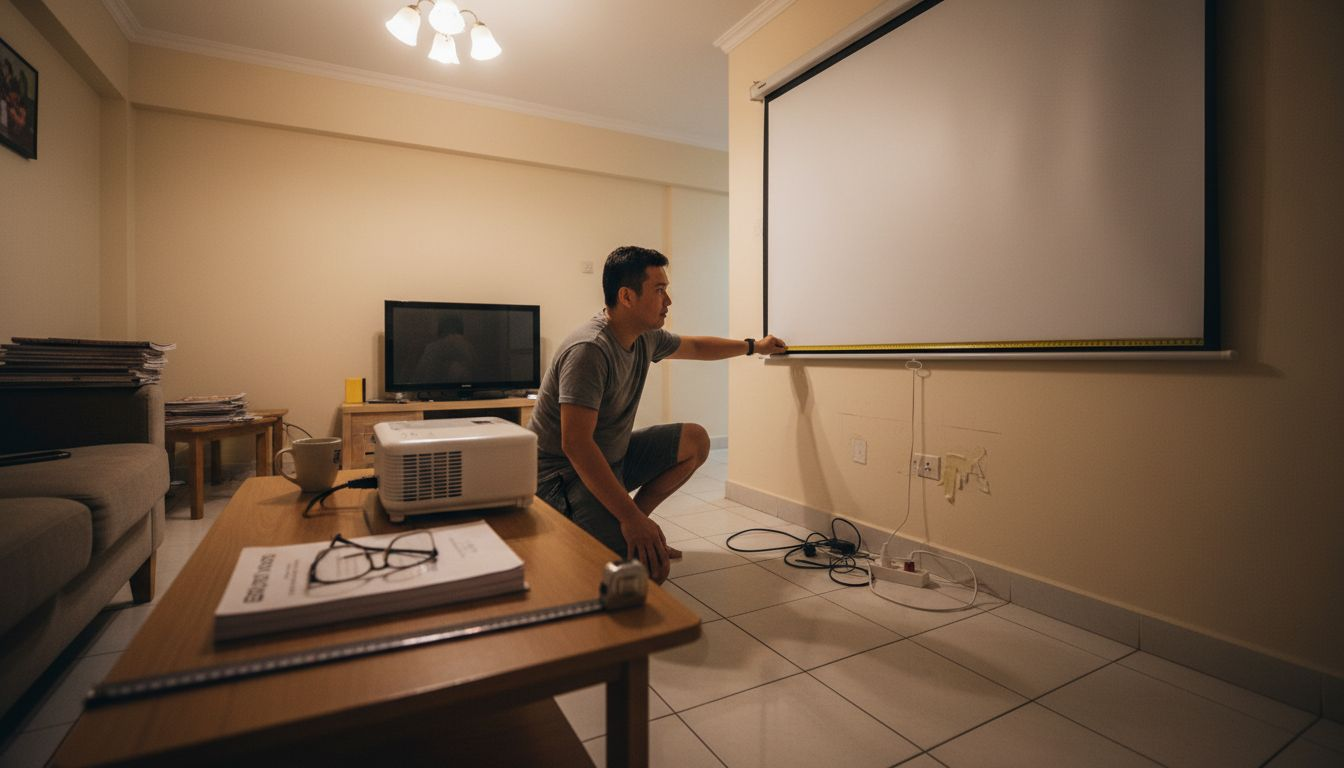 Person demonstrating projector throw ratio