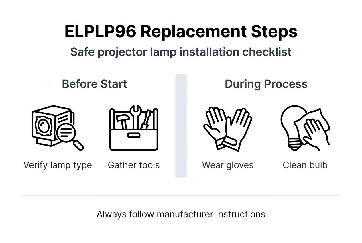 Infographic showing ELPLP96 lamp replacement steps