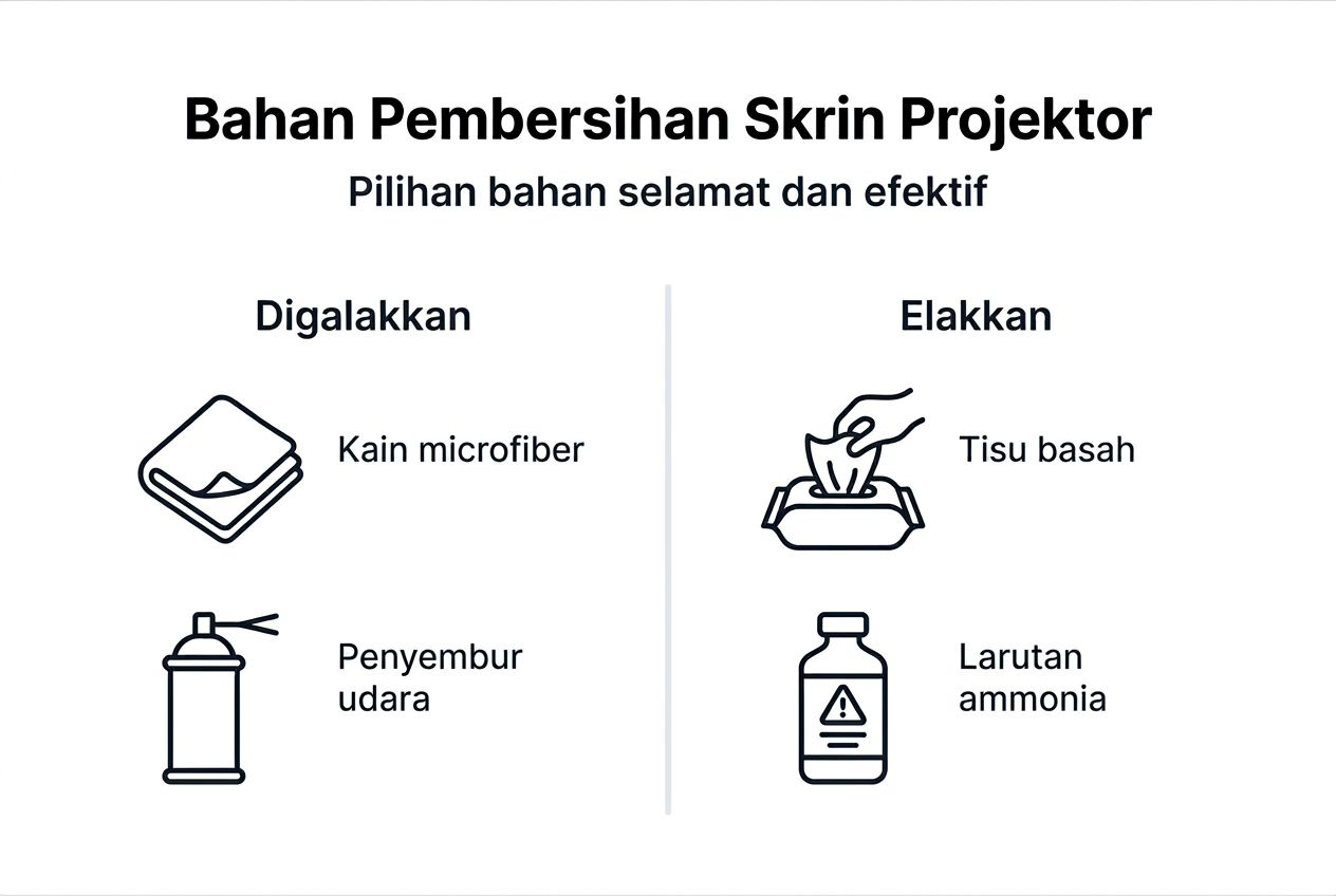 Infografik senarai bahan terbaik untuk membersihkan skrin projektor