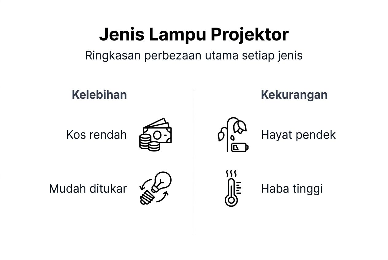 Panduan visual ringkas untuk mengenali jenis-jenis lampu projektor