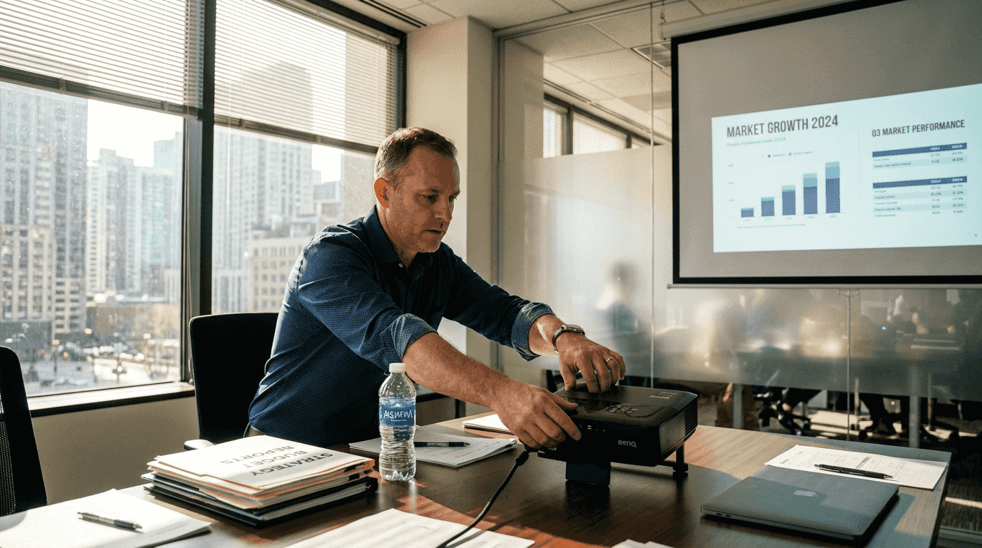 Projector brightness tested in sunny Malaysian office