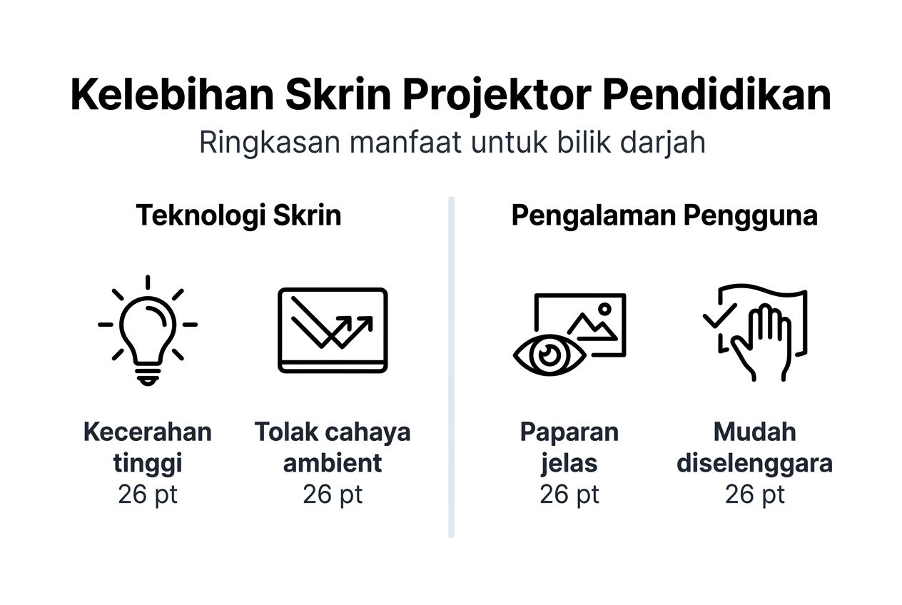 Infografik tentang keistimewaan skrin projektor pilihan utama