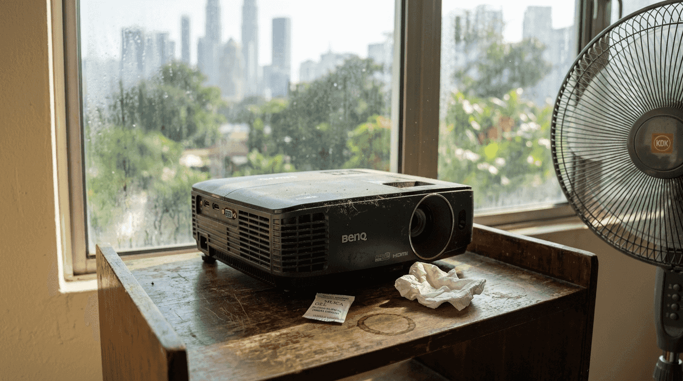 Maklumat mengenai penggunaan projektor dalam bilik yang berhabuk dan lembap