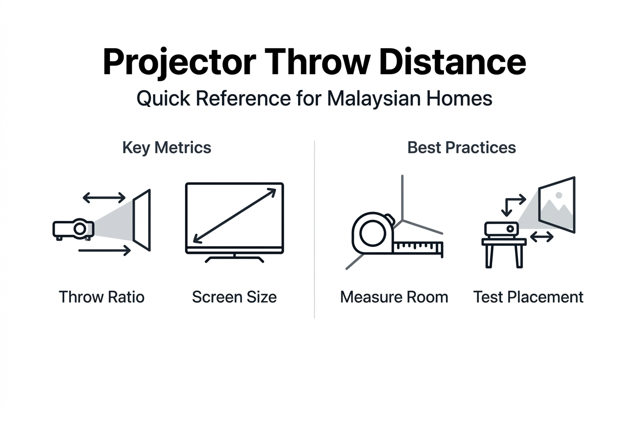 Infographic showing projector throw distance guide