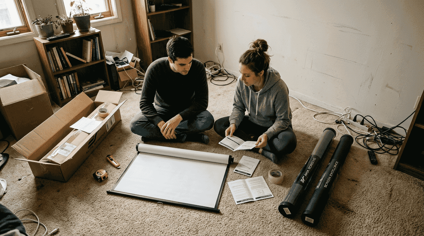 Couple comparing different projection screens