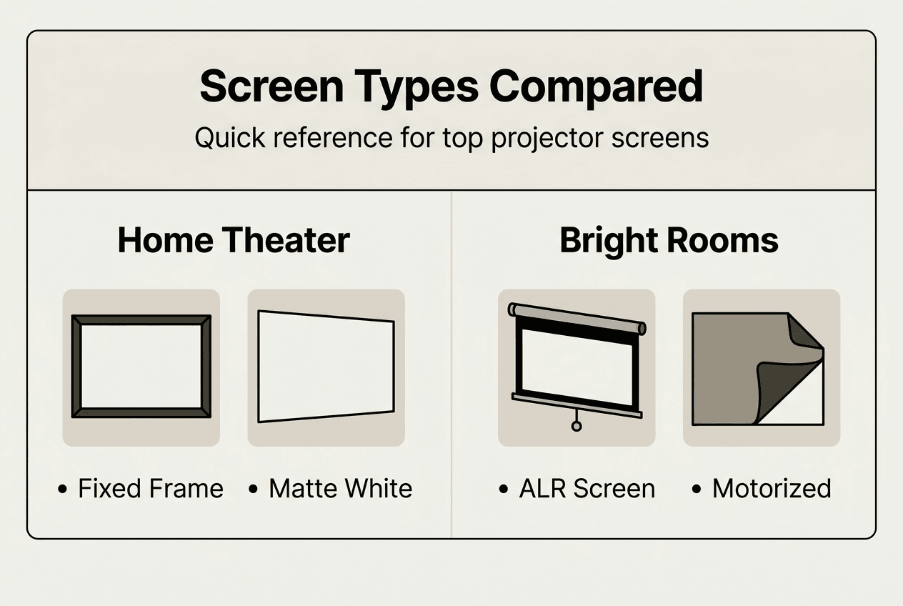 Infographic of projector screen types and uses