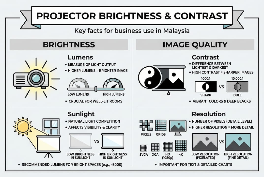 Infographic on brightness and contrast for projectors