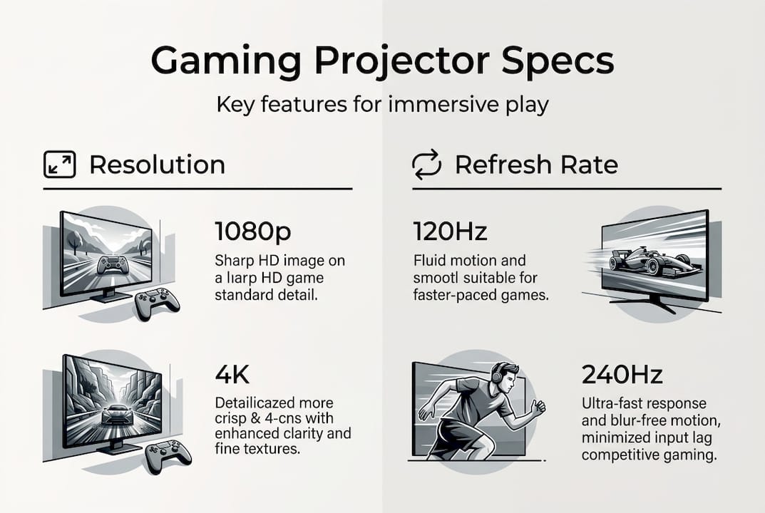 Infographic of projector gaming specs