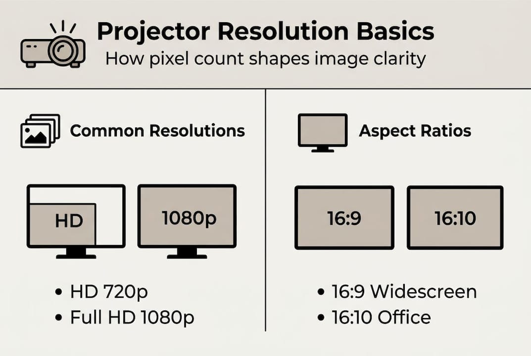 Infographic explaining projector resolutions and aspect ratios