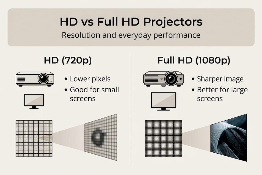 Infographic comparing HD and Full HD projectors