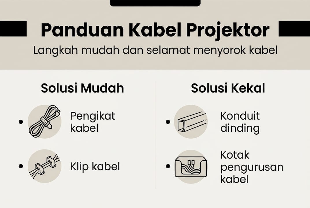 Infografik cara kemas dan sorok wayar projektor