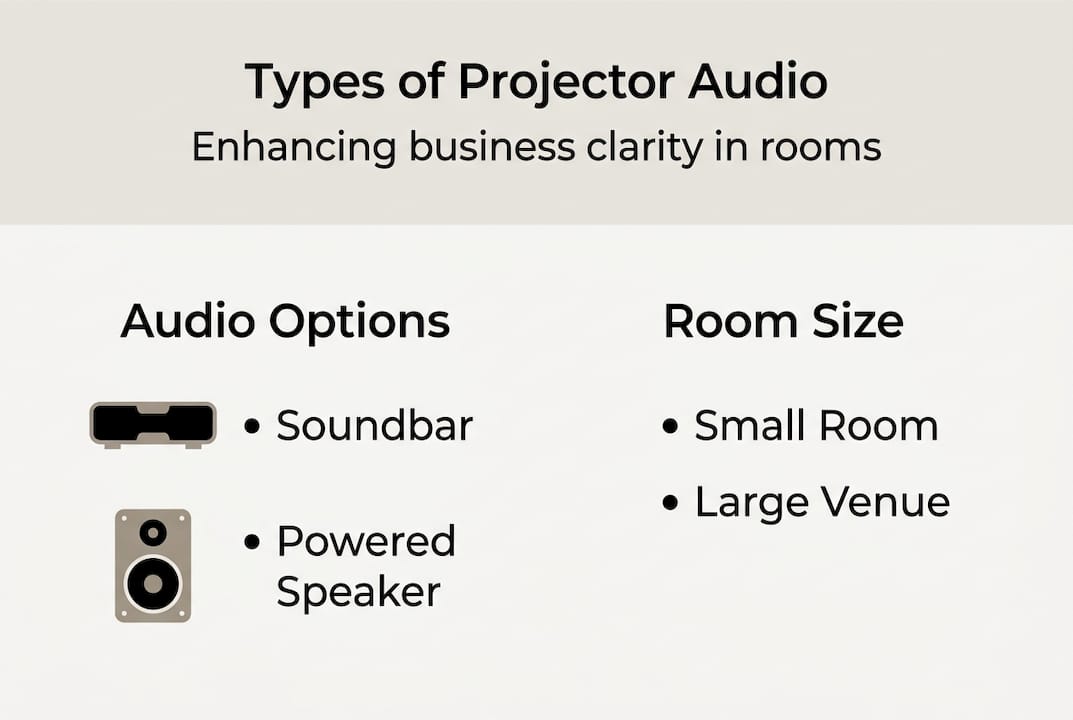 Infographic showing projector audio solution types
