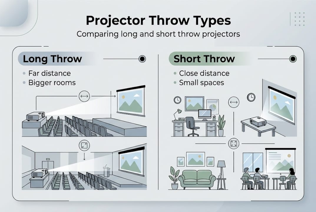 Infographic comparing projector throw types