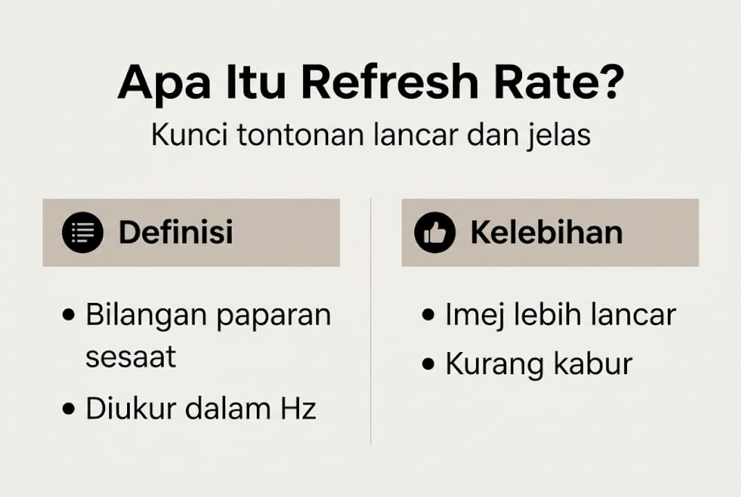 Infografik tentang kadar penyegaran projektor beserta ringkasan maklumat penting