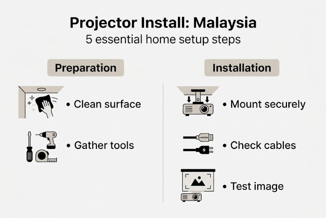 Infographic showing five key projector setup steps