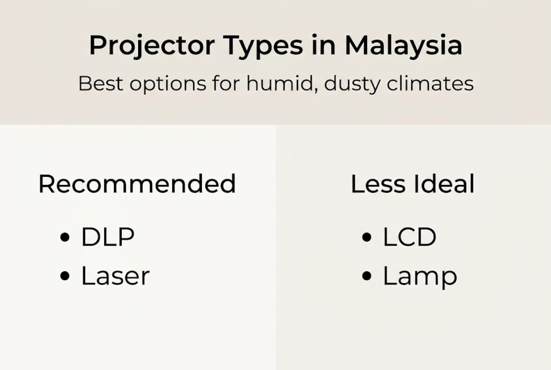 Infographic comparing projector types for Malaysia