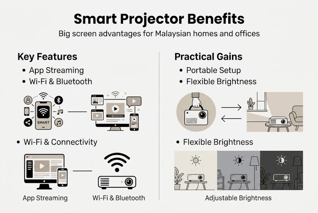 Infographic comparing smart projector features and benefits