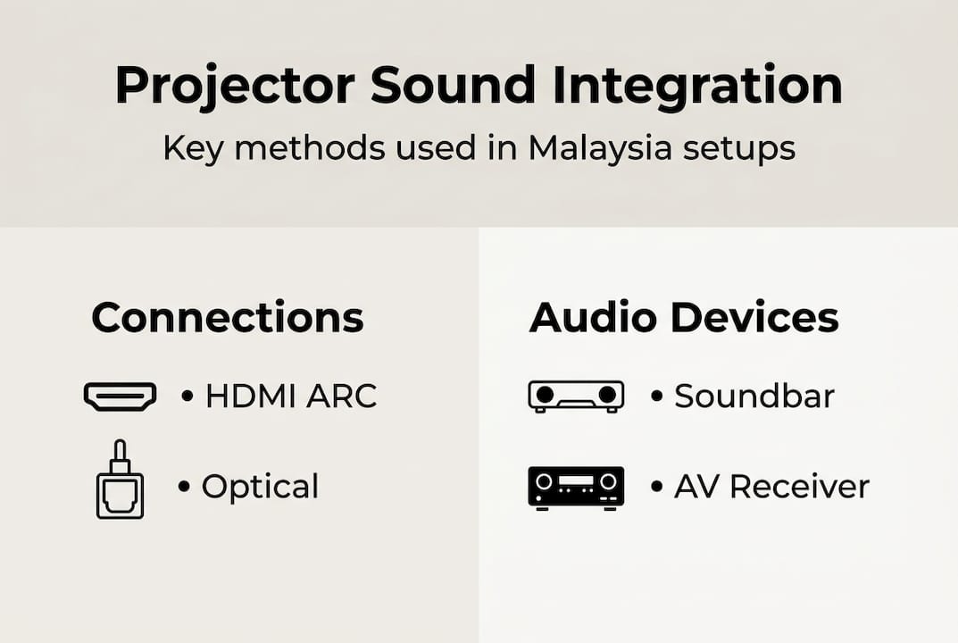 Infographic showing projector sound integration options