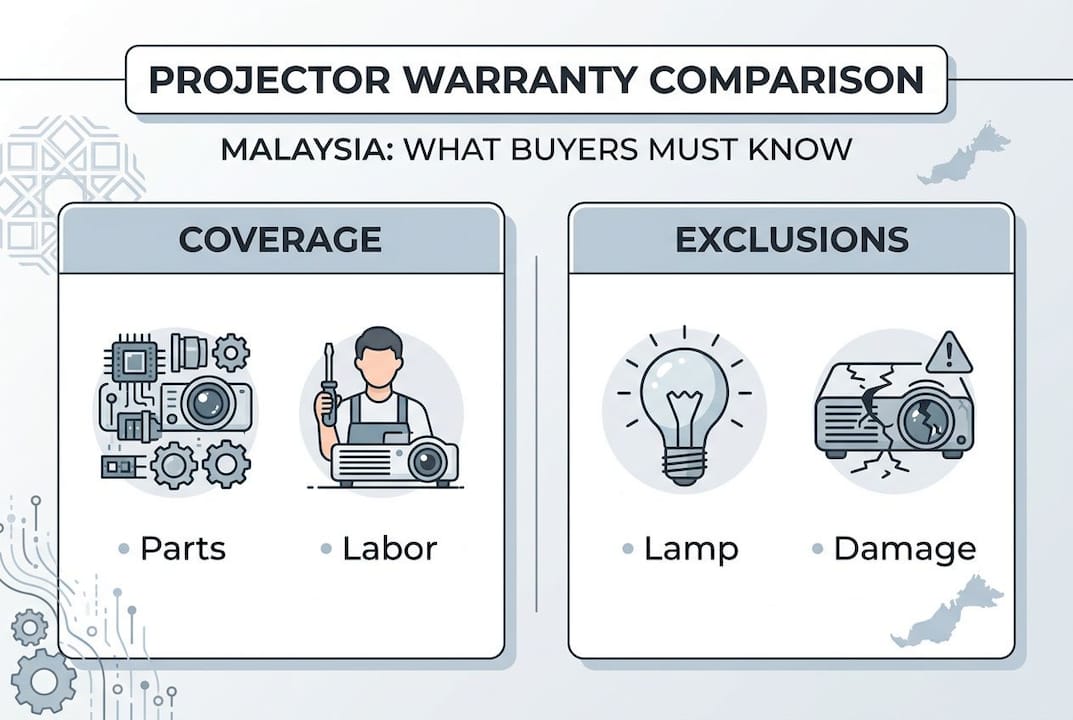 Infographic comparing projector warranty features