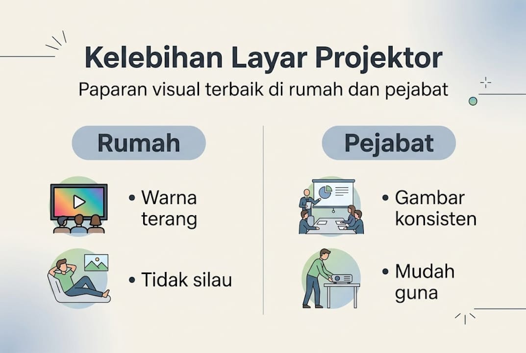 Infografik: Kelebihan Menggunakan Layar Projektor di Rumah dan Pejabat