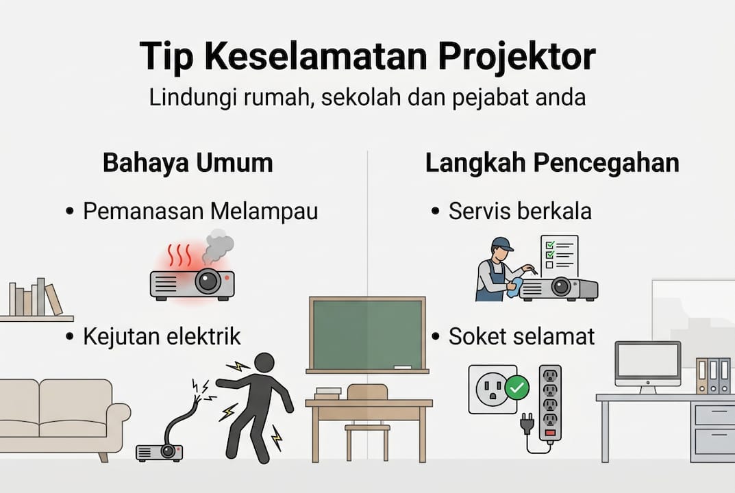 Panduan Infografik: Risiko Penggunaan Projektor dan Cara-Cara Mencegah Kemalangan