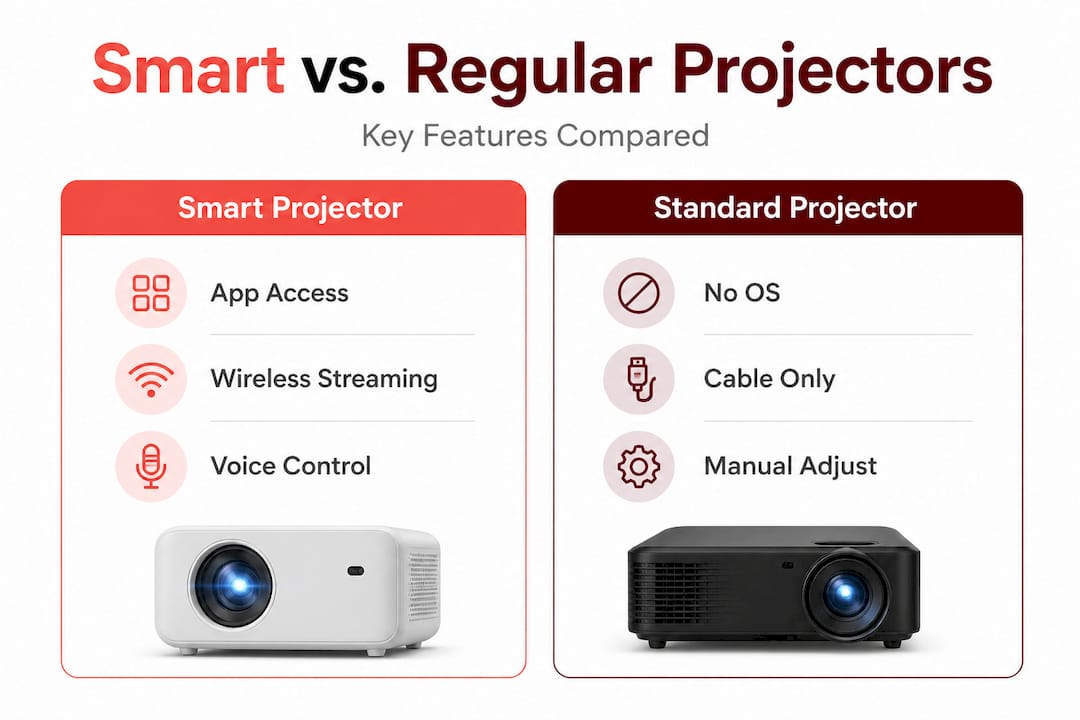 Infographic comparing smart and regular projector features