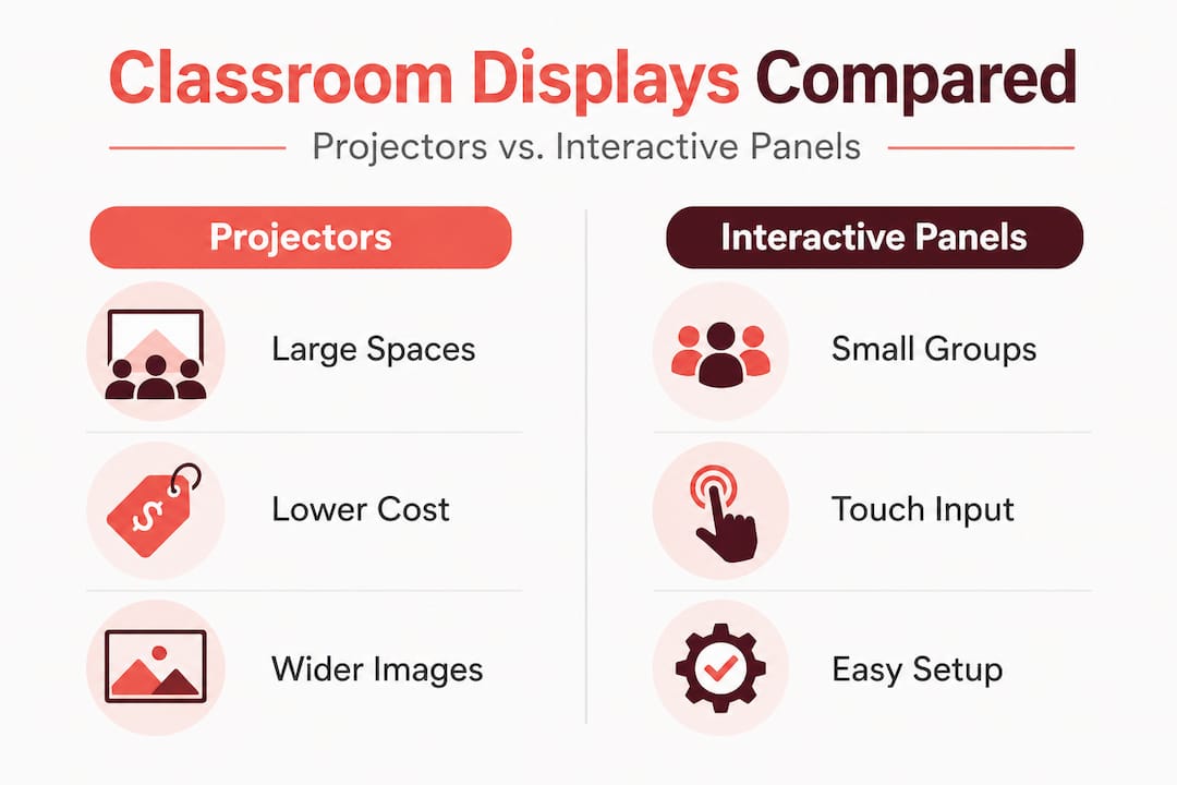 Infographic comparing projectors and interactive displays