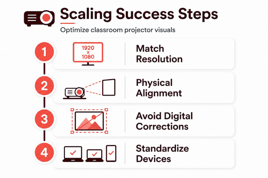 Infographic of projector scaling steps for classrooms