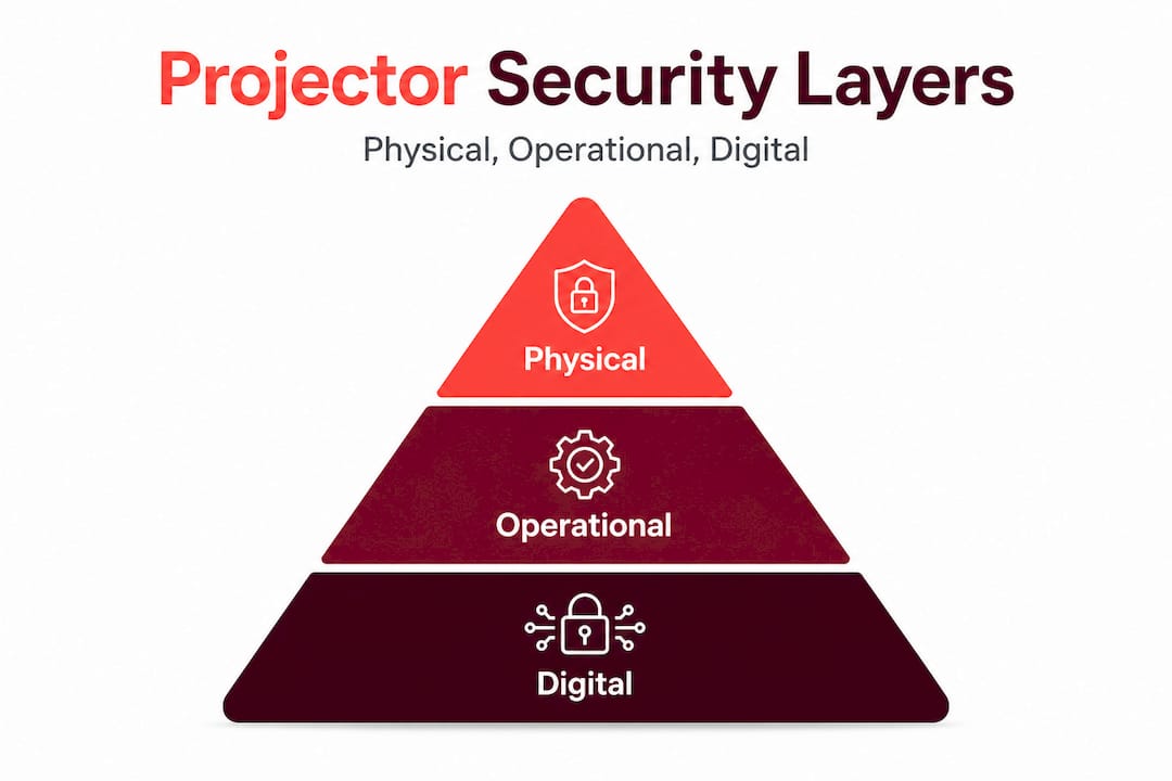 Infographic showing projector security layer hierarchy
