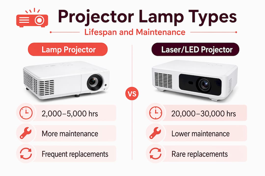 Infographic comparing lamp vs laser projectors