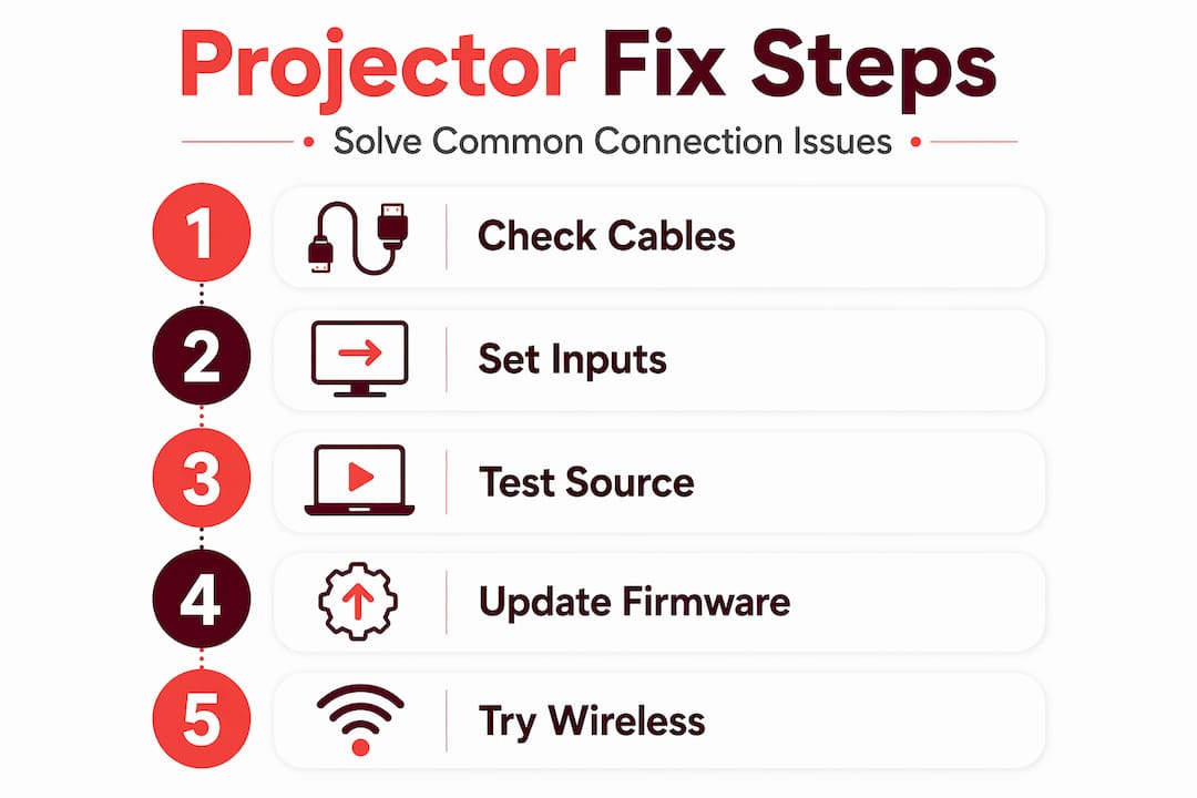 Infographic with steps to fix projector connection