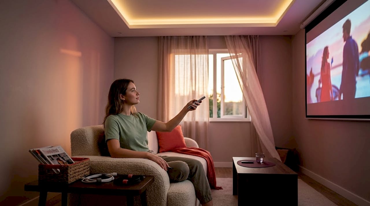 User adjusts ambient lighting for projector