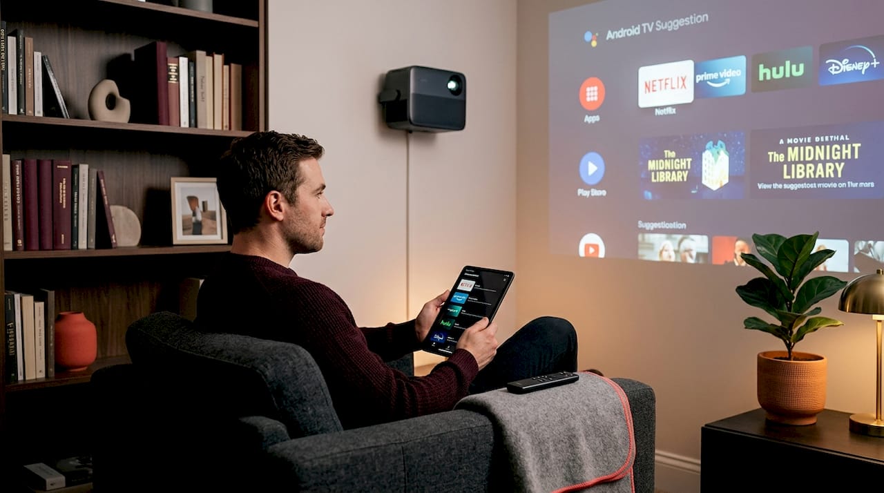 User controlling Android projector with phone