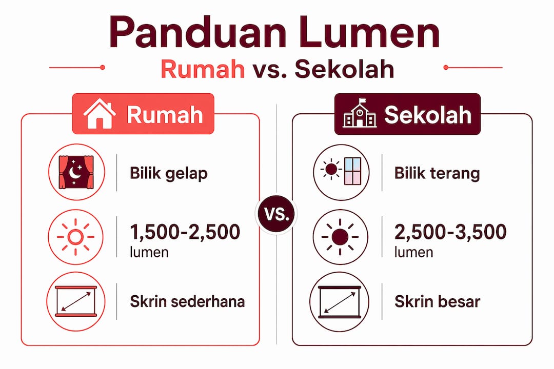 Infografik: Perbandingan Keperluan Cahaya Lumen di Rumah dan di Sekolah