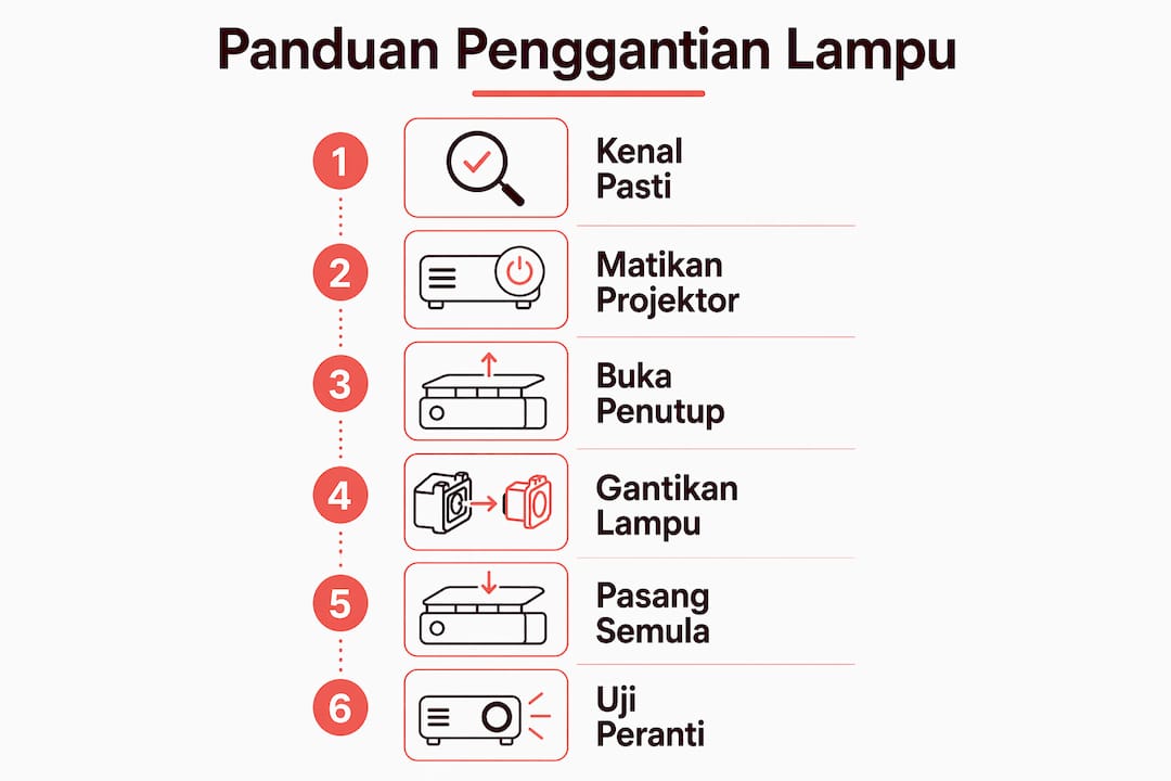 Panduan bergambar cara-cara menukar mentol projektor