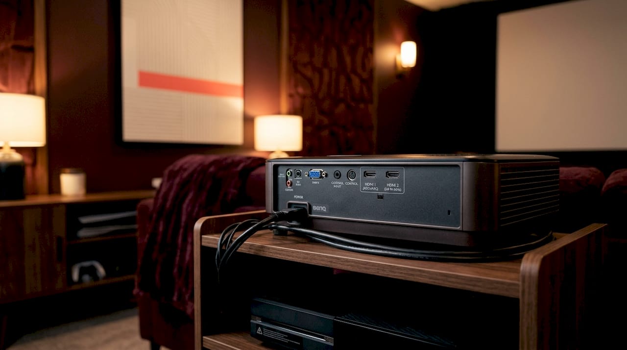 BenQ TK700STi projector HDMI ports closeup in living room