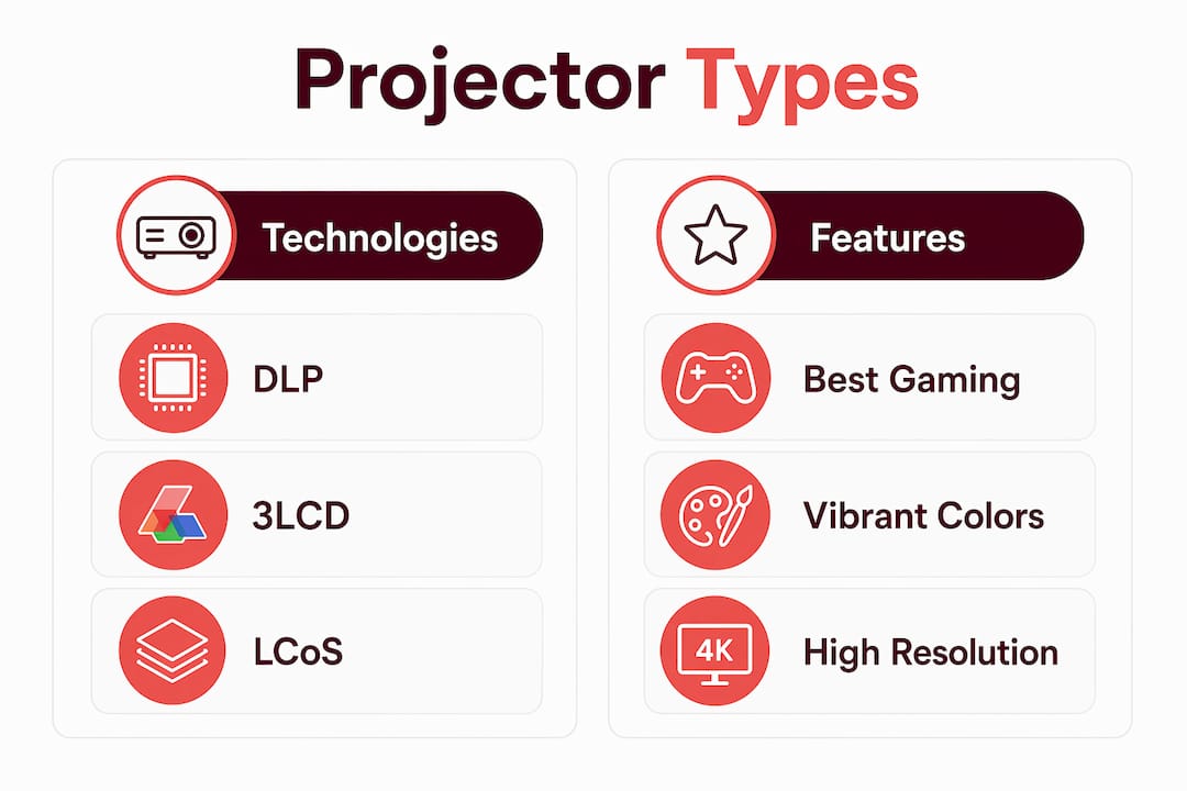 Infographic comparing projector display technologies and features