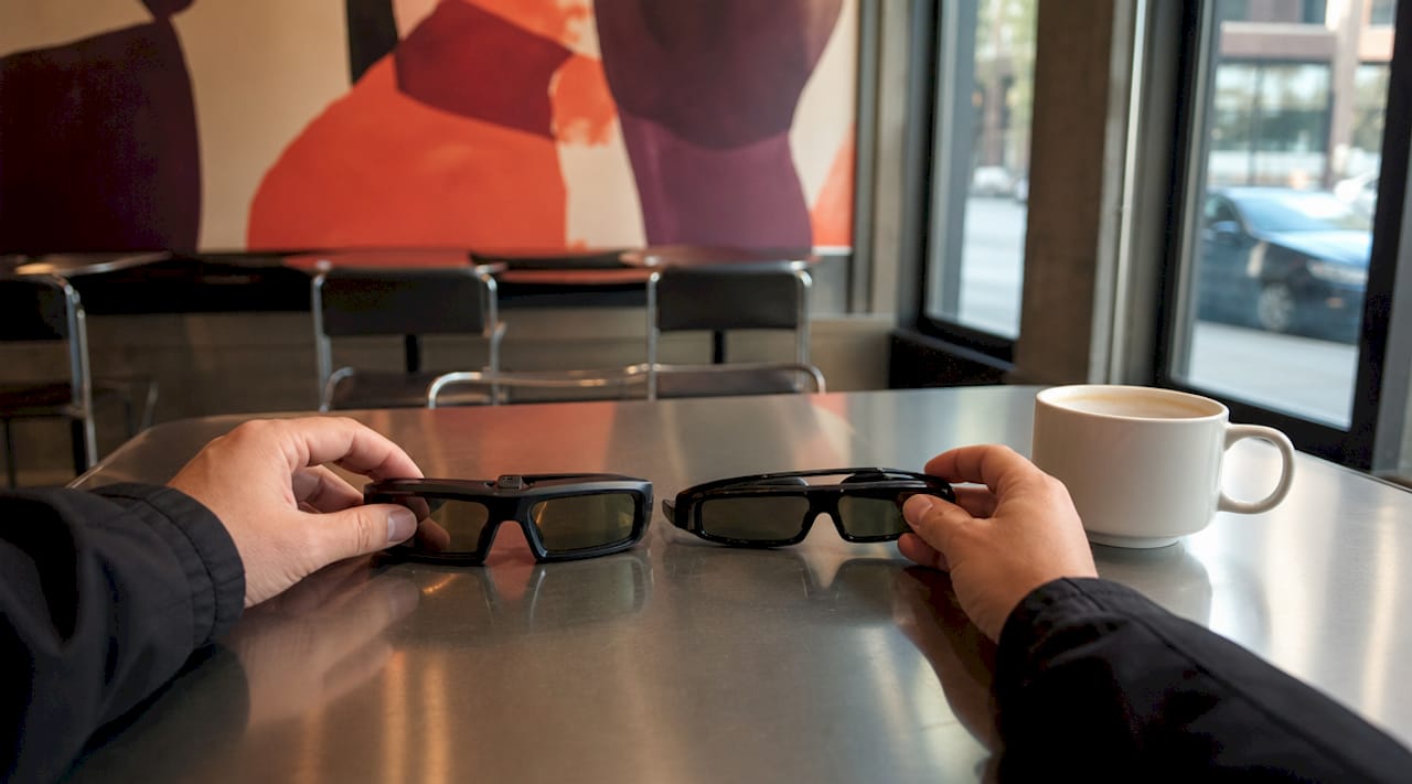 Hands comparing Epson 3D glasses models