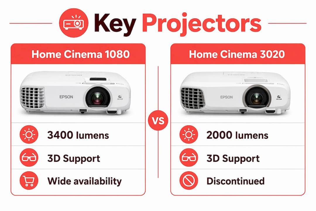 Infographic comparing Epson 1080p 3D projector models