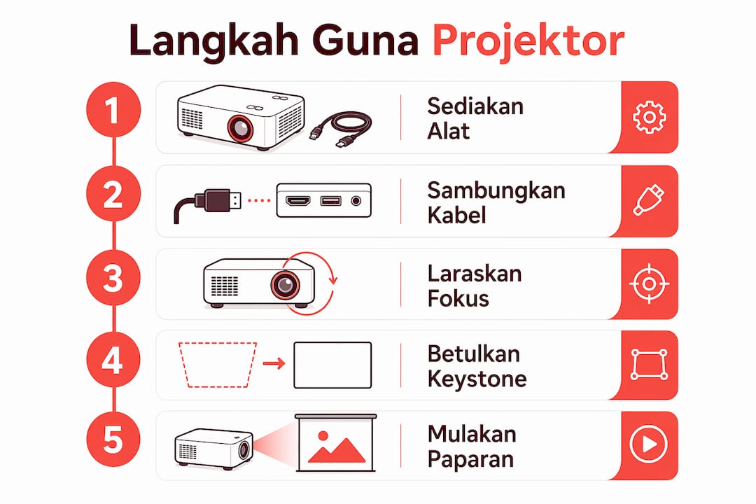 Panduan ringkas penggunaan projektor mudah alih melalui infografik
