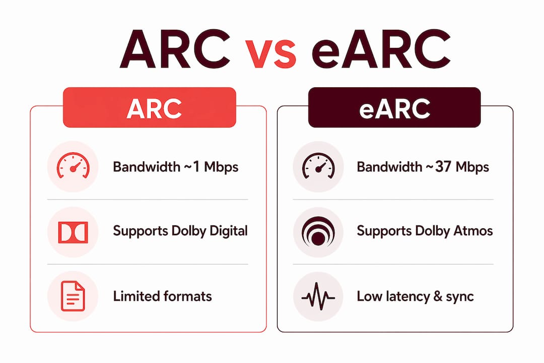 Infographic comparing HDMI ARC and eARC features