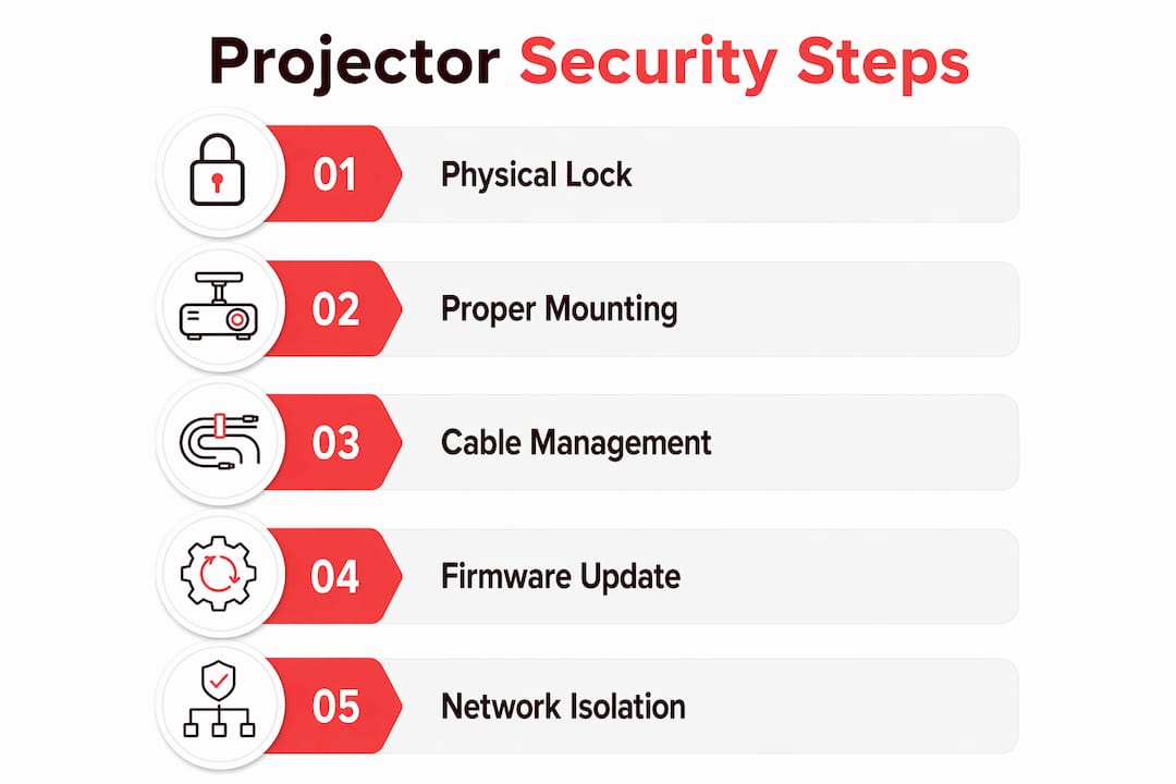 Infographic illustrating key steps in projector security and safety
