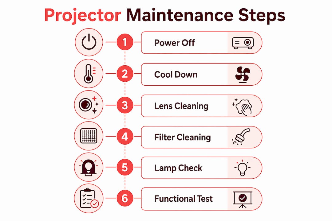 Infographic showing projector maintenance steps