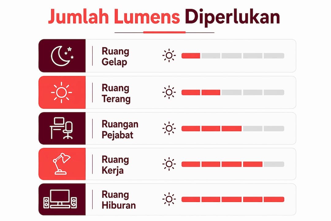 Infografik: Jumlah cahaya (lumens) yang sesuai untuk setiap jenis ruang
