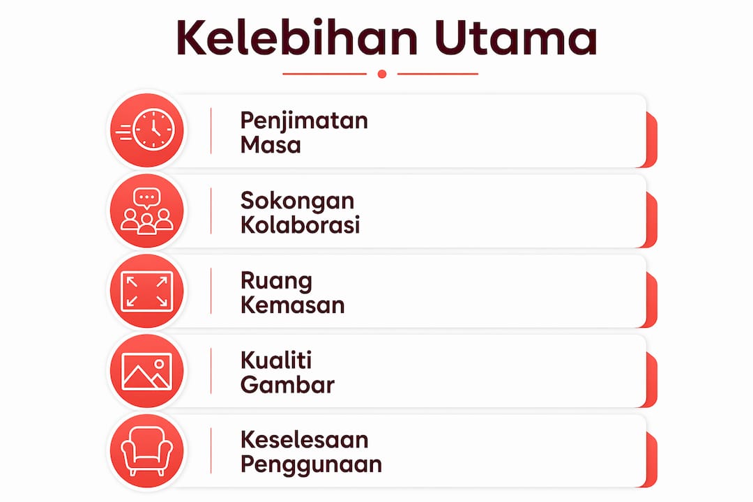 Infografik ini membentangkan keistimewaan utama projektor tanpa wayar.