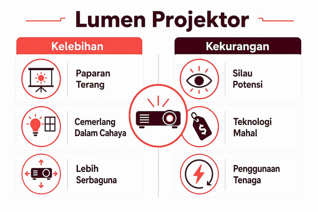 Infografik ini membandingkan pro dan kontra penggunaan lampu dengan tahap lumen yang tinggi.