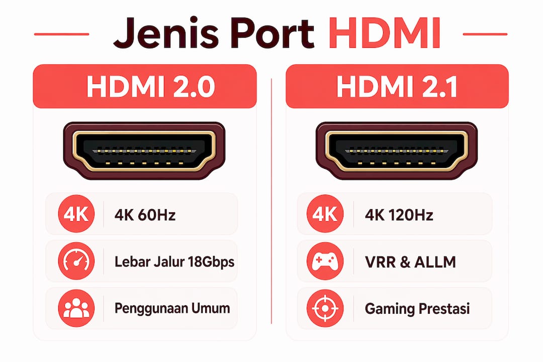 Infografik perbandingan antara HDMI 2.0 dan HDMI 2.1: Ketahui perbezaan dan kelebihan setiap jenis port